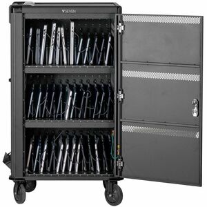 V7 36 Device USB-C PD Prewired US Charge Cart - Push Handle Handle - 4 Casters - 5" Caster Size - Steel, High-grade Cold R