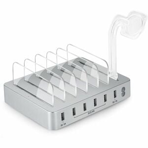 4XEM 50W 6-port USB-A Charging Station - 50 W - 4.90 ft Cable - 120 V AC, 230 V AC Input - 5 V DC Output - 10 A - White - 