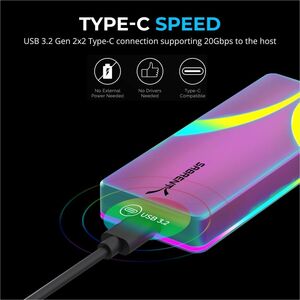 Sabrent Drive Enclosure PCI Express NVMe, M.2, SATA - USB 3.2 (Gen 2x2) Type C Host Interface - UASP Support - 1 x SSD Sup