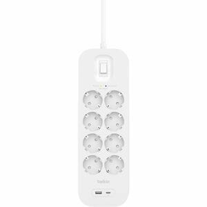 Belkin Connect Überspannungsschutz - Weiß - 1 x USB Typ A, 1 x USB Typ C, 8 x Wechselstrom - 900 J - 2 m - Wandmontierbar