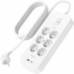 Belkin Connect Überspannungsschutz - 1 x USB Typ A, 1 x USB Typ C, 6 x Wechselstrom - 650 J - 2 m - Wandmontierbar