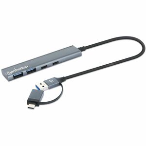 Manhattan Concentrador USB - USB Tipo A, USB Tipo C - 640MB/s - Portátil, De Escritorio, Smartphone, Mouse, Teclado, Unida