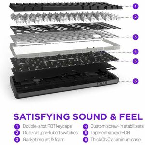 NZXT Function Elite MiniTKL KB-101NB-US Gaming Keyboard - Cable Connectivity - USB Interface - RGB LED - English (US) - Ma