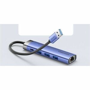 Vention USB/Ethernet Combo Hub - USB Type C - 640 MB/s - Tablet, Notebook, Keyboard, Mouse, Flash Drive, Printer - Blue - 