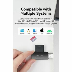 Vention CLEB0 Flash Drive/Flash Card Reader - USB 2.0 Type A - 1 - 512 GB Flash Drive - 480 MB/s - SD, microSDHC, SDHC, SD
