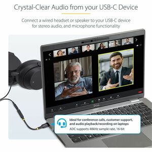 StarTech.com 5in (12.7cm) USB-C Audio Adapter to 3.5mm Headphone/Headset Jack, USB Type-C Aux Dongle, 32-bit DAC, For Lapt