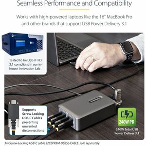 StarTech.com Caricatore USB-C a 4 porte multidispositivo, 240W totali, 1 porta 140W EPR, PD 3.1, porte con blocco a vite -