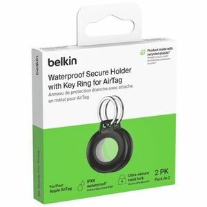Belkin AirTag Asset Tracking Tag Holder - 50.8 mm x 43.2 mm x 10.2 mm - Plastic - 2 Pack - Black - Water Proof, Secure, Ke