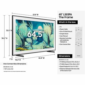 Samsung The Frame LS03FA QN65LS03FAF 64.5" Smart LED-LCD TV 2025 - 4K UHDTV - High Dynamic Range (HDR) - Black - Quantum H