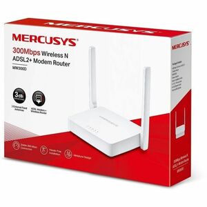 Modem/Router wireless Mercusys MW300D - Wi-Fi 4 - IEEE 802.11b/g/n - Ethernet, ADSL2+, ADSL2, ADSL - Mono banda - 2,40 GHz