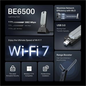 TP-Link Archer TBE400UH Triband Wi-Fi Adapter für Desktop Computer, Router - USB 3.0 - 6,30 Gbit/s - 2,40 GHz ISM - 6 GHz 
