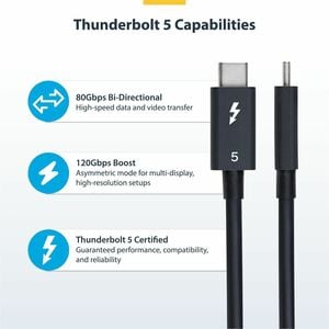StarTech.com 3ft (1m) Thunderbolt 5 Cable, 80Gbps/120Gbps, 240W PD, 8K 60Hz, Certified Thunderbolt Cable, Compatible w/TB4