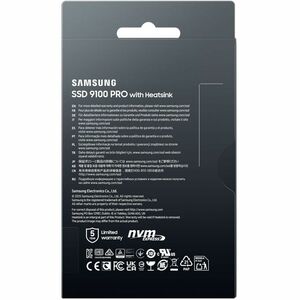 Samsung 9100 PRO Heatsink PCIe® 5.0 NVMe™ M.2 SSD - 1 TB. SSD capacity: 1 TB, SSD form factor: M.2, Read speed: 14700 MB/s