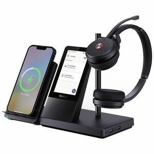WH66 MONAURAL EAR (SINGLE EAR) OVER-THE-HEAD HEADSET. BUSYLIGHT ON HEADSET. LEATHER EAR CUSHIONS. YEALINK ACOUSTIC SHIELD 