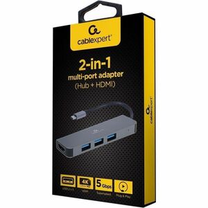 Docking station Cablexpert USB Type-C - Argento - 4K @30Hz, 4K UHD - 3840 x 2160 - 3 x Porte USB - 3 x Porte USB Tipo-A - 