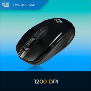 Adesso iMouse S50 Travel Mouse - Radio Frequency - USB - Optical - 3 Button(s) - Black - Wireless - 9.14 m - 2.40 GHz - 12
