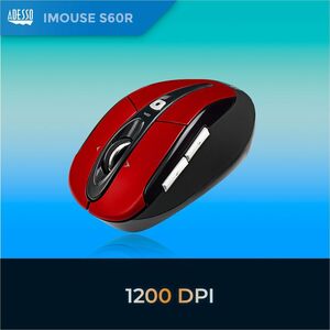 Adesso iMouse S60R Mouse - Radio Frequency - USB - Optical - 6 Button(s) - Red - Wireless - 9.14 m - 2.40 GHz - 1600 dpi -