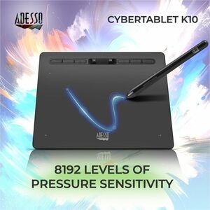 Adesso CyberTablet K10 Graphics Tablet - 5080 lpi - Cable - Black - 254 mm x 152.40 mm Active Area - 8192 Pressure Level -