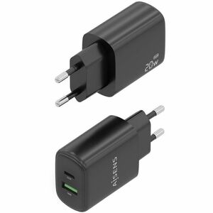 CARGADOR GAN 20W 1XUSB-C PD3.0 1XUSB-A QC3.0 NEGRO