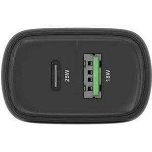 CARGADOR GAN 25W 1XUSB-C PD3.0 1XUSB-A QC3.0 NEGRO