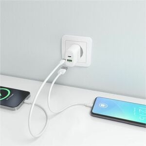 CARGADOR GAN 20W 1XUSB-C PD3.0 1XUSB-A QC3.0 BLANCO