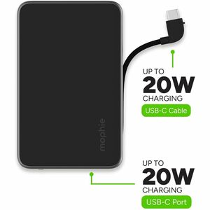 mophie Powerstation Plus Stromspeicher - Schwarz - für AirPod, Smartwatch, iPad, iPhone, USB Typ C Gerät - 1 x Typ-C 20 W 
