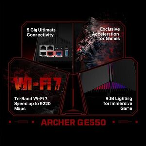 Router wireless TP-Link Archer GE550 - Wi-Fi 7 - Ethernet - Tribanda - 2,40 GHz ISM band - 6 GHz Banda UNII - 1,13 GB/s Ve