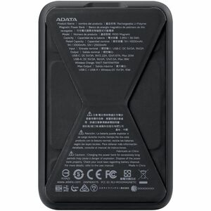 Cargador portátil Adata R100 - Negro - Para iPhone, Smartphone - Litio Polímero (Li-Polímero) - 10000mAh - 20W - 3A, 2.22A