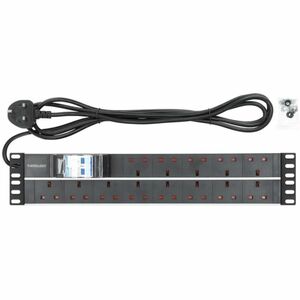 19" 2U PDU 15-way UK, With 2P air breaker, Rackmount, Power Distribution Unit, UK 3-pin outlets, 3m power cord, output - B