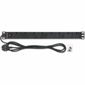 19" 1U PDU 7-way UK, Overload Protection, Rackmount, Power Distribution Unit, UK 3-pin outlets, 3m power cord, output - BS