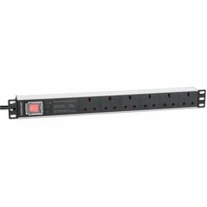 19" 1U PDU 6-way UK, With switch and Surge Protection, Rackmount, Power Distribution Unit, UK 3-pin outlets, 3m power cord