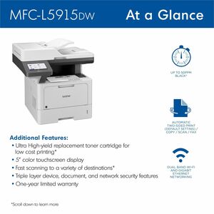 Brother MFCL5915DW Laser Multifunction Printer - Monochrome - 50 ppm Mono Print - 1200 x 1200 dpi Print - Automatic Duplex