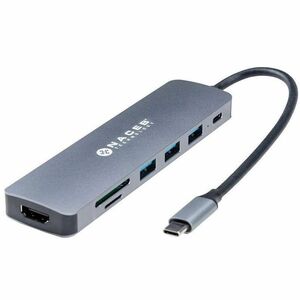 Naceb Base de conexión - Lector de tarjeta memoria - SD, TransFlash - Gris - 4 x puertos USB - 3 x USB 3.0 - USB tipo-C - 