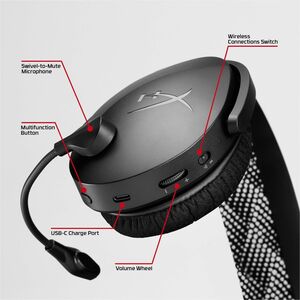 HyperX Cloud Jet Wireless Over-the-head Stereo Gaming Headset - Black - Binaural - Circumaural - 1500 cm - Bluetooth/RF - 
