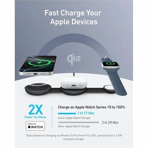 ANKER MagGo A2557 Cargador por inducción - Negro - Para AirPod, iPhone, Smartwatch, Auricular, Smartphone - 12 V Entrada -