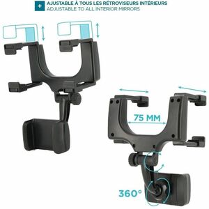 MOBILIS Smartphone, Car, Mobile Phone SmartPhone Holder - Horizontal/Vertical - Black - Adjustable, Adjustable Height, 360