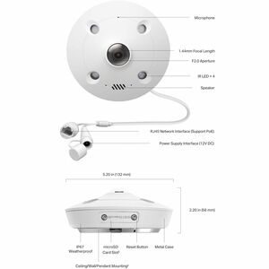 VIGI InSight S655I 5 Megapixel Indoor Network Camera - Colour - Fisheye - 10 m Infrared Night Vision - H.265+, H.265, H.26