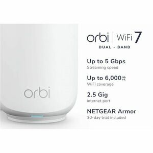 Netgear Orbi RBE373 Wi-Fi 7 IEEE 802.11be Ethernet Wireless Router - Dual Band - 640 MB/s Wireless Speed - 1 x Network Por