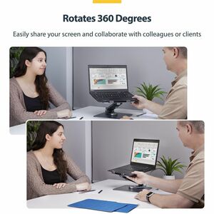 StarTech.com Telescopic Laptop Stand, 360 Swivel Base, Rotating Computer Riser for Desk, Adjustable Height/Tilt, Max 11lb/