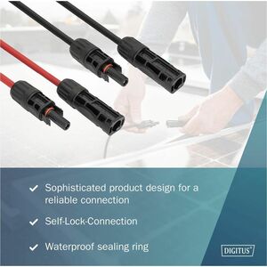 Digitus DK-SCEC66-0030. Produkttyp: Kabel, Produktfarbe: Schwarz, Rot, Kerngröße: 6 mm². Verbindungstyp: MC4, Steckverbind