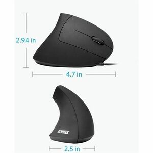 ANKER Ergonomic Optical USB Wired Vertical Mouse A7851 - Optical - Cable - Black - USB - 1600 dpi - Scroll Wheel - 5 Butto