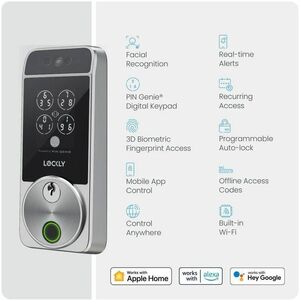 Lockly Visage Zeno Series Facial Recognition Deadbolt (Satin Nickel) - Built-In Wi-Fi - Keyless Entry - Facial Recognition