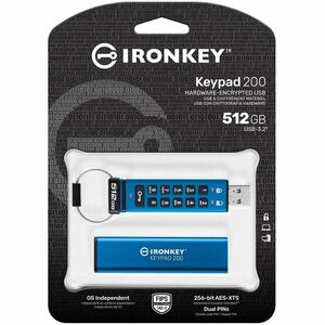 IronKey Keypad 200 512 GB USB 3.2 (Gen 1) Type A Unidade Flash - AES de 256 bits - 280 MB/s Velocidade de leitura - 200 MB