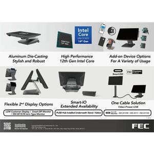 FEC PP-9745W POS Terminal - (Intel Core i3 i3-12100TE - 8 GB DDR4 SDRAM - 39.6 cm (15.6") TFT TouchscreenGigabit Ethernet 