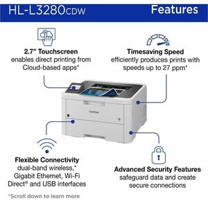 Brother HL-L3280CDW Desktop Wireless Laser Printer - Colour - Plain Paper Print