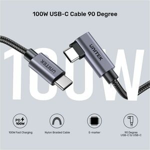 3M 90 deg L-Shape USB-C Male to Male PD 100W Charging Cable Black UNITEK Gift Box