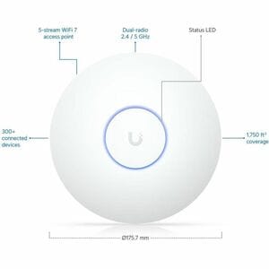 Ubiquiti U7 Long-Range Dual Band Wi-Fi 7 IEEE 802.11n/ac/ax/be/v/r/k 4.30 Gbit/s Wireless Access Point - 2.40 GHz, 5 GHz -
