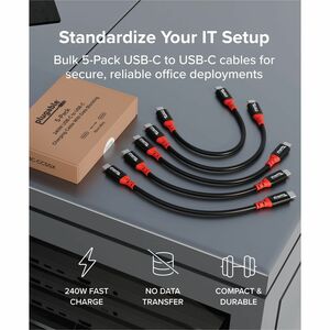 Plugable USB C to USB C Cable, Data Blocker Charge Only Cable 6in (Pack of 5): 240W Safe Charging - for MacBook Pro, iPhon