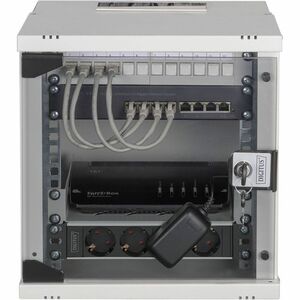 Digitus 10U Wall Mountable Enclosed Cabinet Rack Cabinet for Server, Network Equipment - Light Grey - Glass - 30 kg Maximu