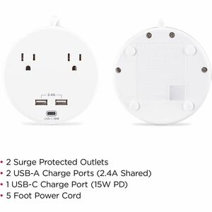 CyberPower P205UC Home Office 2 - Outlet Surge Protector with 500 J Surge Suppression - Clamping Voltage 800V, 5 ft Cord, 